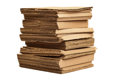 Building a Better Future with Recycled Cardboard Stacks on a White or Clear Surface PNG Transparent Background.