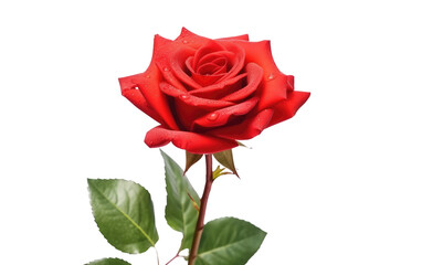 The Symbolic Splendor of a Deep Red Rose, Whispers of Romance on a White or Clear Surface PNG Transparent Background.