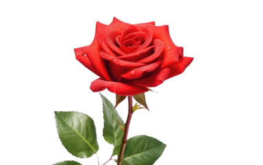 The Symbolic Splendor of a Deep Red Rose, Whispers of Romance on a White or Clear Surface PNG Transparent Background.