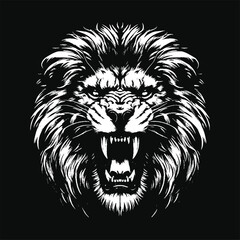 Naklejka premium Dark Lion Beast King Animal Fangs Art Tattoo Grunge Vintage Style illustration