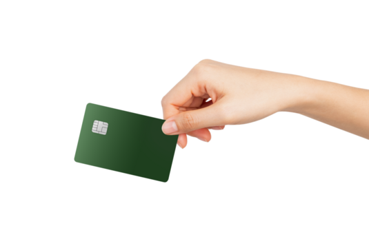 Hand holding credit card on isolated background.