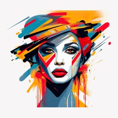 Abstract style Ai art of a woman face isolated on a white background 