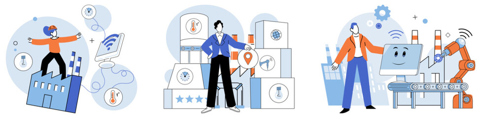 Industry iot vector illustration. Security is sentinel, standing guard over gates cyberspace metropolis Virtual reality, portal to future, unfolds new dimensions in world industry Industry IoT