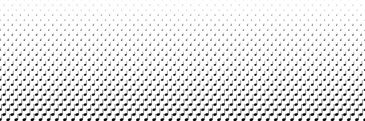 horizontal black halftone of musical note design for pattern and background.