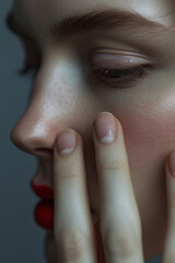 Elegant closeup of a lady with impeccable beauty features against a grey backdrop