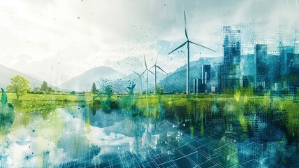 Renewable Energy Fusion: Solar & Wind Art Collage


