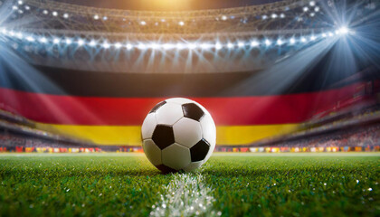 Fototapeta premium German flag with football in a stadium for the European Championship 2024