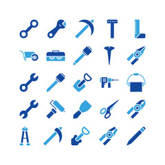 Construction tool icon set. glyph icon collection. Containing axe, drill and hammer icons.