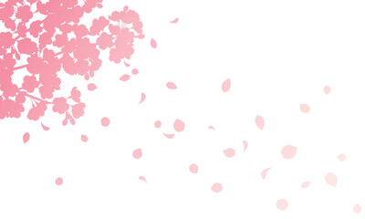 花びら散る桜のグラデーションシルエット背景のイラスト（ピンク）