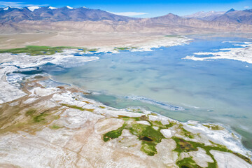 High mountain lake Tso Kar, aerial view, Himalaya nature, Ladakh, India