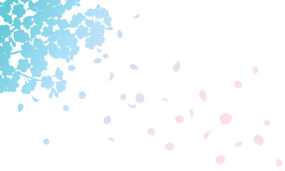 花びら散る桜のグラデーションシルエット背景のイラスト（水色）