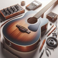 Fototapeta na wymiar acoustic guitar on white background