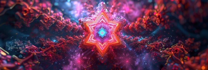 Acid Trippy Abstract Colorful Psychedelic Mandala Magic Cube in LSD Waves Style Background created with Generative AI Technology - obrazy, fototapety, plakaty