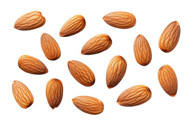 Natural Almonds on a White or Clear Surface PNG Transparent Background.
