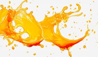 mango juice splash isolated on white, yellow juice splash