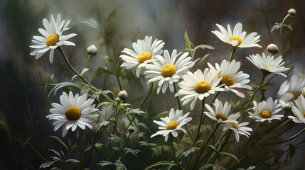 Chamomile blossoms displaying soft pastel tones