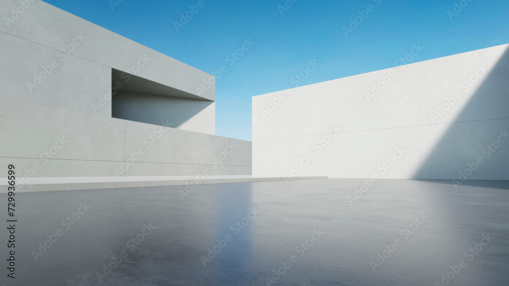 Leinwandbilder 3d render of abstract modern architecture with empty concrete floor. scene for car presentation.
