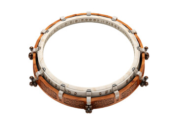 A realistic tambourine supported on base, Isolated on transparent PNG background, Generative ai - obrazy, fototapety, plakaty
