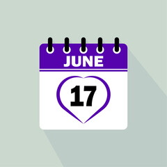 Icon calendar day - 17 June. 17th days of the month, vector illustration.