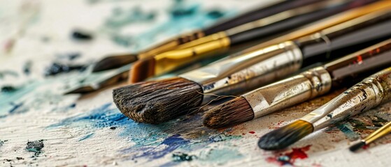 Obraz premium A set of the artist's brushes lies on a white background.