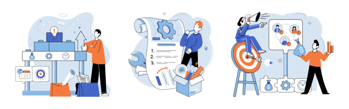 Business development. Vector illustration. Group brainstorming sessions generate unique and practical solutions Finance experts navigate economic challenges and uncertainties with resilience