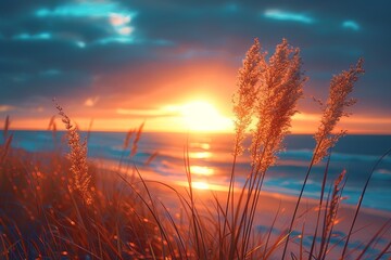 sunset , realist photography style, brilliant warm lighting