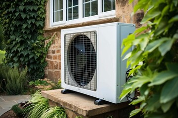 Heat pump installed in the outside wall.