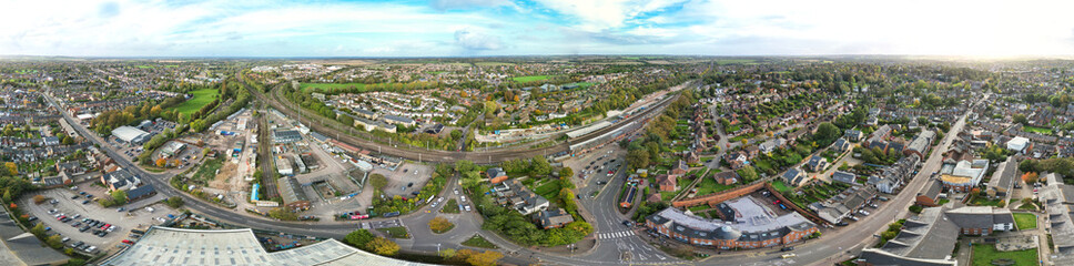 Fototapeta premium Ultra Wide Panoramic View of Hitchin, Hertfordshire, England. United Kingdom. October 28th, 2023