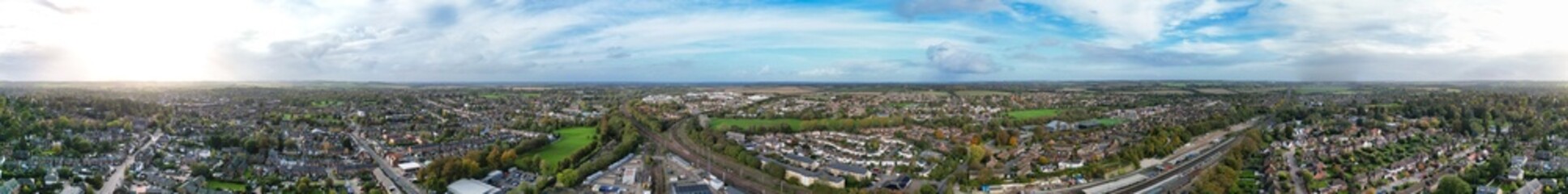 Ultra Wide Panoramic View of Hitchin, Hertfordshire, England. United Kingdom. October 28th, 2023