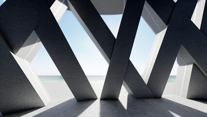 Architecture background geometric design in interior 3d render