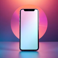 A smartphone mockup on a colorful gradient background.