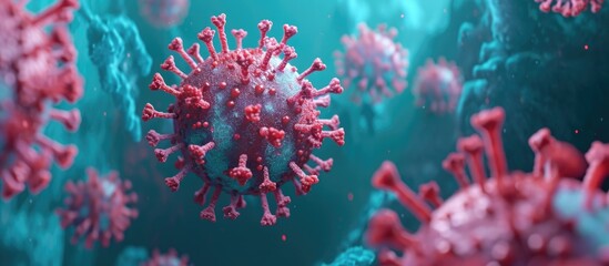 3D rendering of the floating pathogen that causes respiratory infections called COVID-19.