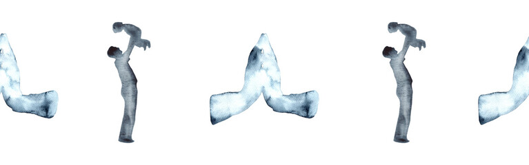 Watercolor hand drawn illustration of hands in pray,prayer, thanksgiving to the Lord.Christian. Decorative border for the background of Christian publications, the design of banners, cards, sites