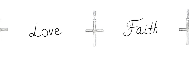 Watercolor hand drawn illustration thanksgiving to the Lord,cross border.Christian. Decorative border for the background of Christian publications, the design of banners, cards, sites