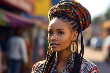 Fototapeta premium Black woman with colorful braids