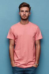 Sophisticated Apparel Branding, Professional Logo Mockup on Male Pink T shirts Flat Lay Presentation