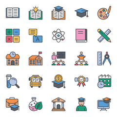 Filled color outline icons set for School education.