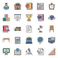 Filled color outline icons set for School education.