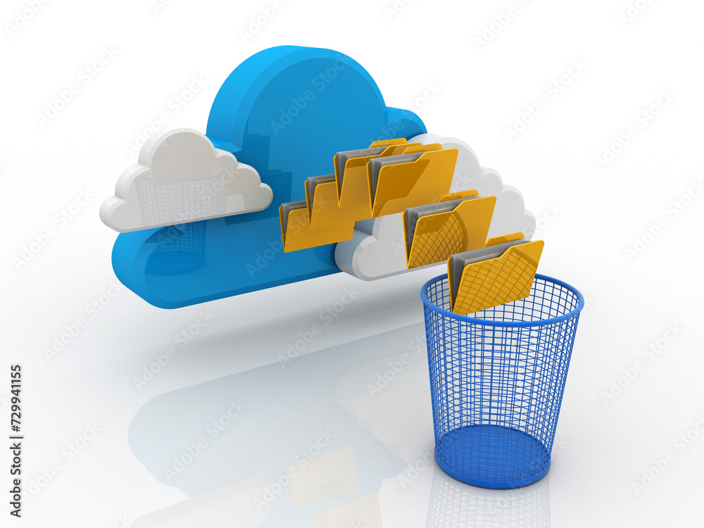 Poster 3d rendering cloud folder storage with bin