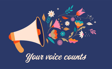 Modern Floral Election campaign concept design. Vote, election social media and print design with lettering and floral illustrations