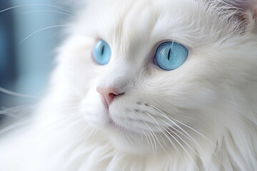 Cute fluffy white cat with blue eyes.