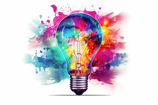 image of a light bulb on a bright colorful background. Idea, symbol