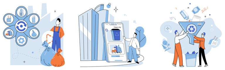 Obraz na płótnie Canvas Waste disposal. Vector illustration. Reusing items not only reduces waste but also conserves resources and reduces overall environmental footprint The management hazardous waste is crucial for safety