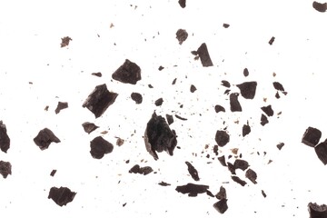 Piece milled dark chocolate on white