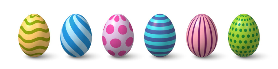 3d Easter eggs set. Painted beautiful trendy icon of realistic colorful egg