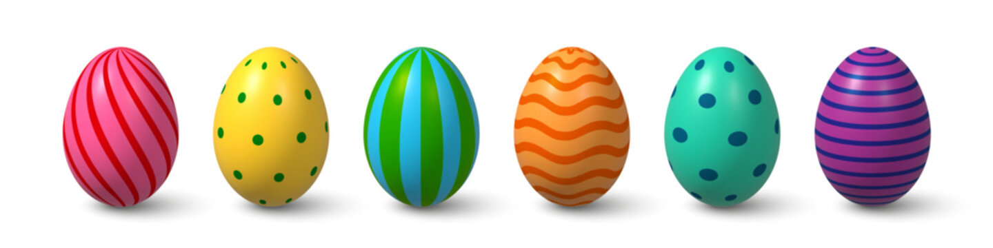 3d Easter eggs set. Painted beautiful trendy icon of realistic colorful egg