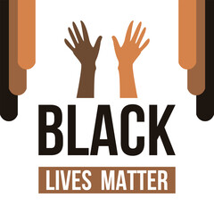 Obraz premium Black lives matter banner. Raised hands multinational society slogan Black lives matter. Anti racism and racial equality and tolerance banner with white artboard.