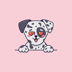 Fototapeta premium Cute dalmatian dog in love with heart eyes in cartoon style. Vector illustration