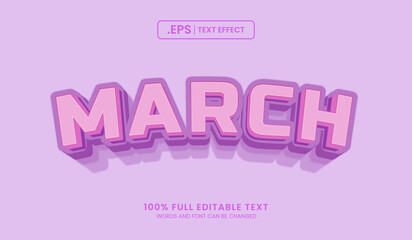 Vector design editable text effect, march 3d bold