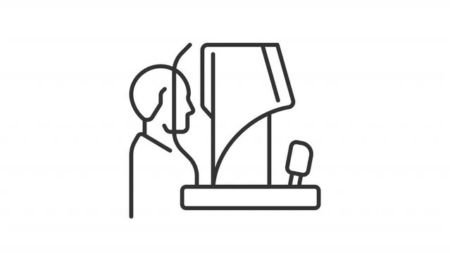 Animated autorefractometer test icon. Optometrist eye exam line animation. Ophthalmology medical diagnostic. Black illustration on white background. HD video with alpha channel. Motion graphic